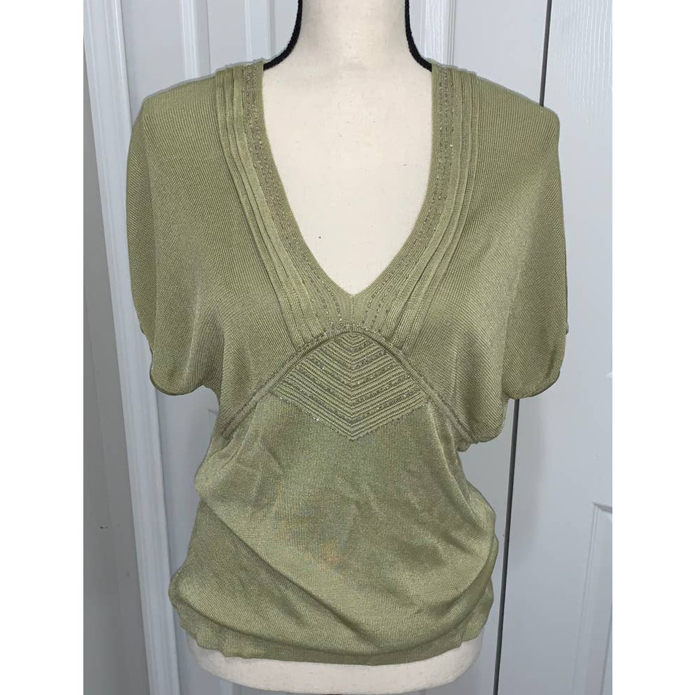 Emma James Short Sleeve V Neck Top With Beading Detail- L/XL(approx)